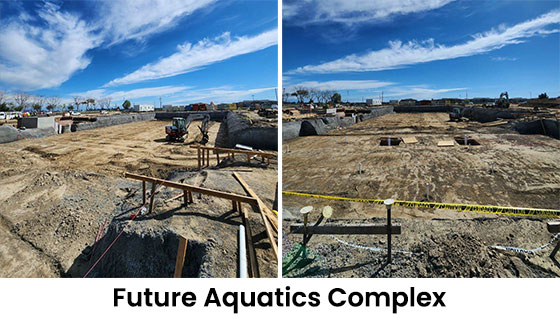 Two photos of the future aquatics building