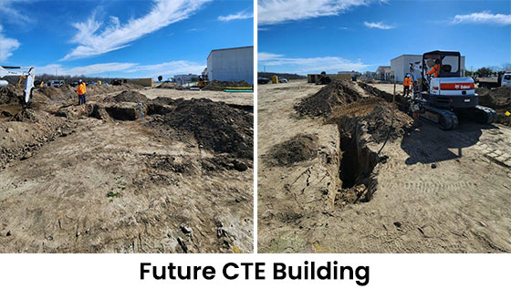 Two photos of the future CTE building